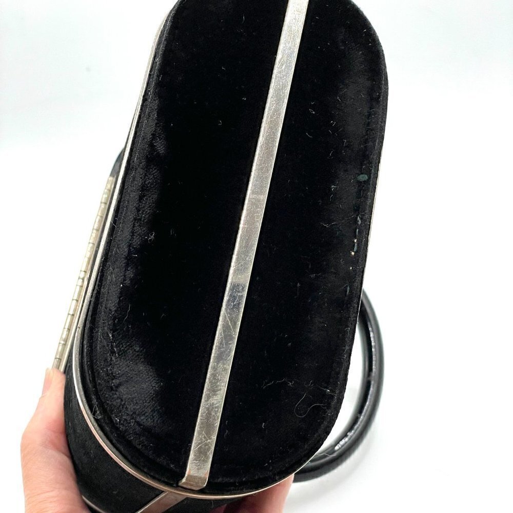 Vintage Black Velvet Hard Sided Box Oval Single Handle Hinged Evening Mini Bag - Picture 3 of 8